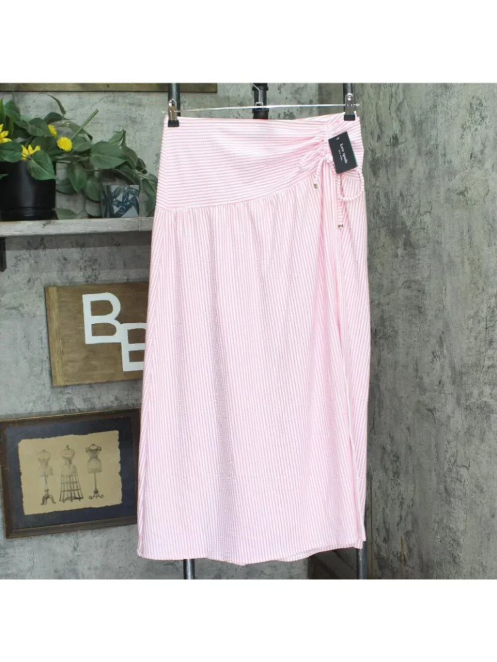 NWT Kate Spade Long Cover Up Skirt Open Side Ruched Begonia Bloom Pink Multi S